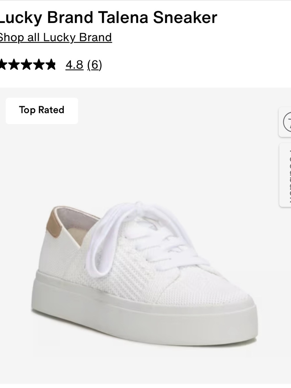 Lucky Brand Talena White Knit Platform Sneaker with Tan Heel Accent